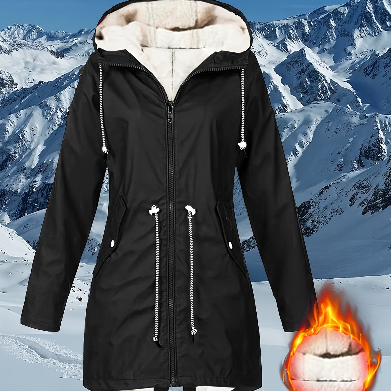 Outdoor Coat With Velvet Hooded Waist In Autumn And Winter