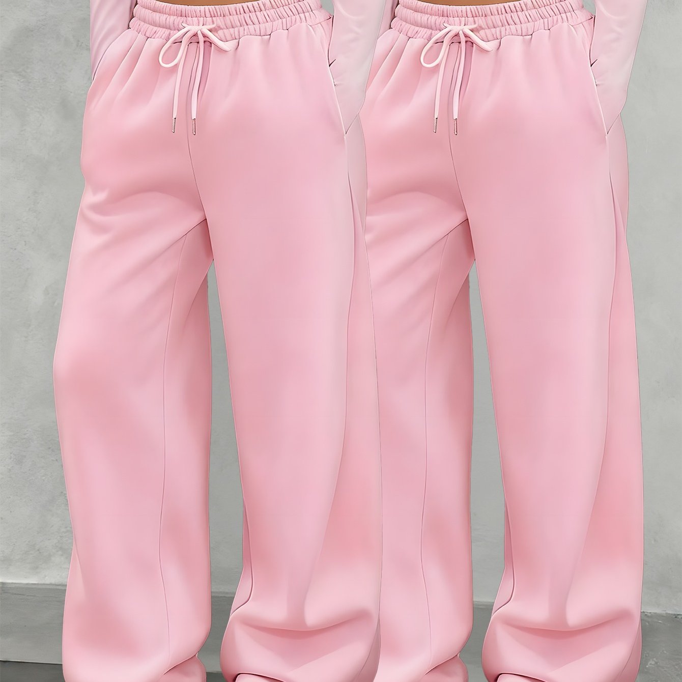TEMU 2pcs Women's Casual Solid Color Sweatpants With Pockets, Elastic Belt Jogging Pants, Machine Washable, As A Gift