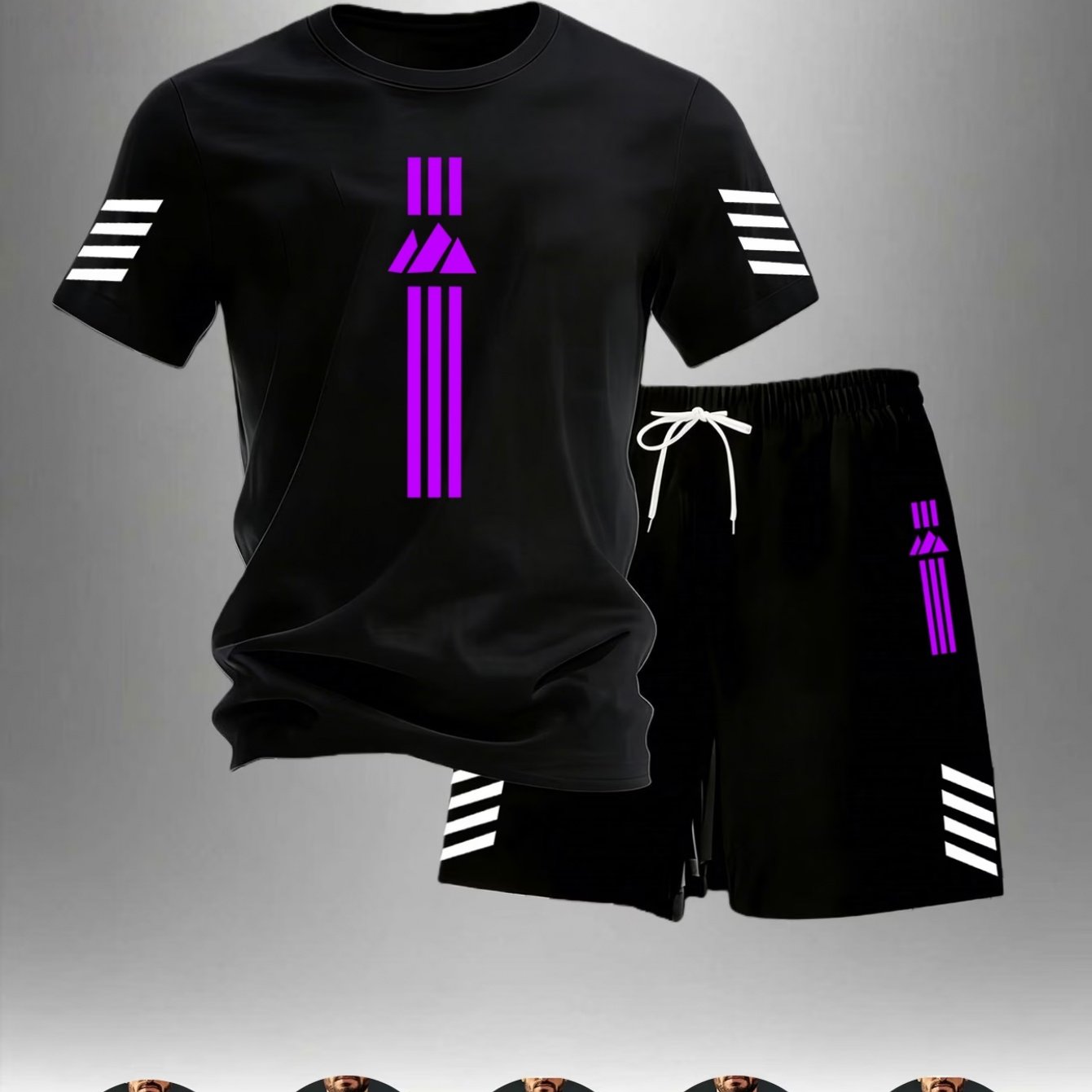 TEMU Men's "bright Purple Geometric Print" Breathable Set - Quick-dry Short Sleeve Top   Shorts 2pcs Set, Summer Cool And Non-stuffy Casual