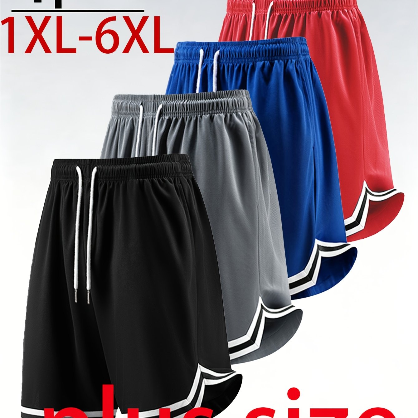 TEMU 4pcs Plus Size Men's Basketball Shorts, Mesh Breathable Moisture-wicking Leg Loose Shorts For Running, Home, Commuting, And Casual Wear, With