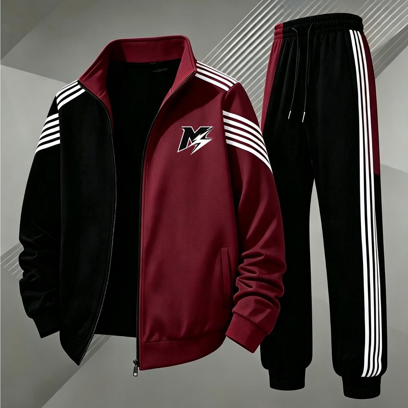 Zip Up Tracksuit Set Street Style With Black Stripes Sportswear Men's Fashion For Adults Men Casual Wear Sport Outfit