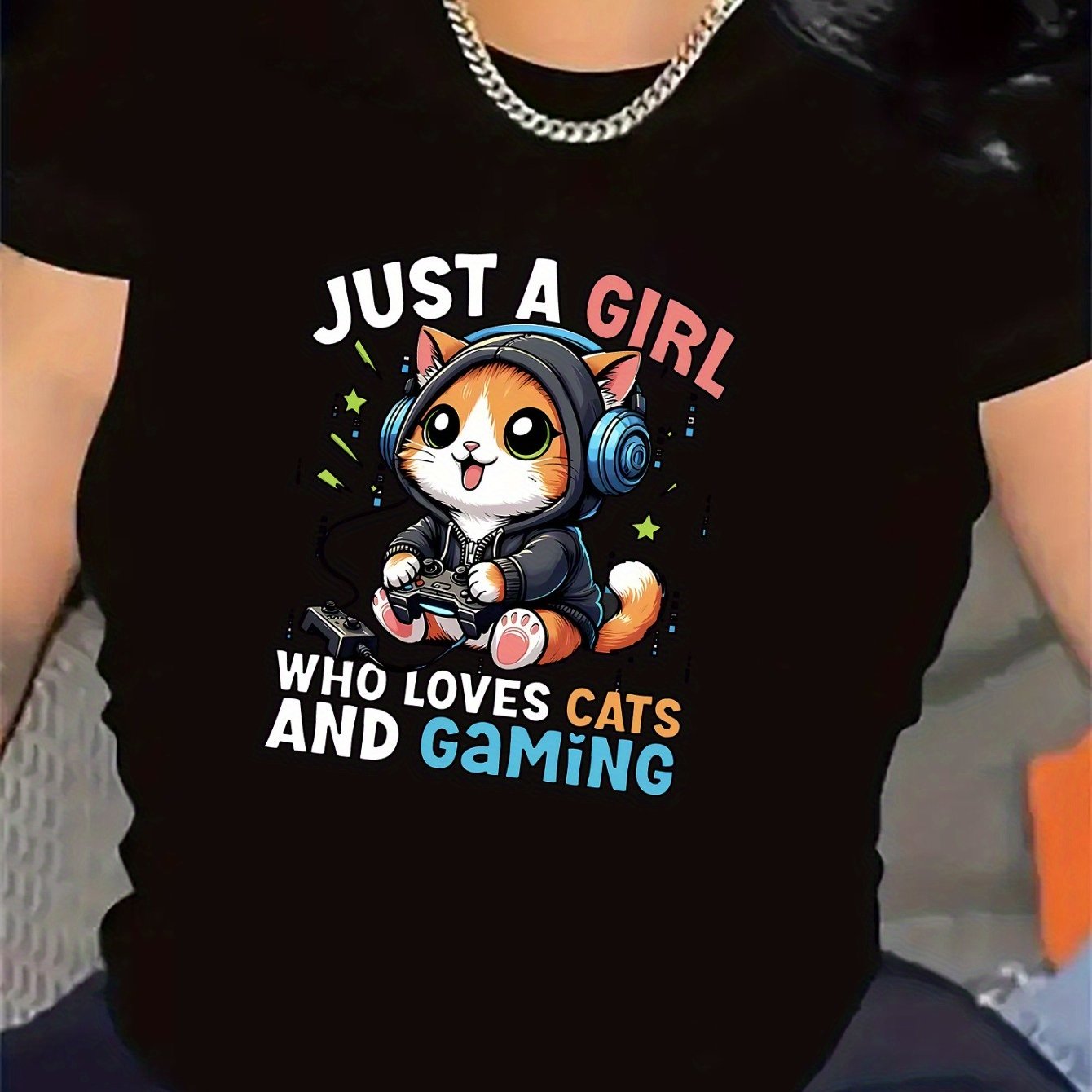 TEMU T-shirt For Featuring Cute Cat Gaming Design | Ideal For Room Use, Durable And Comfortable, Perfect Gift For Cat Lovers And , Stylish And