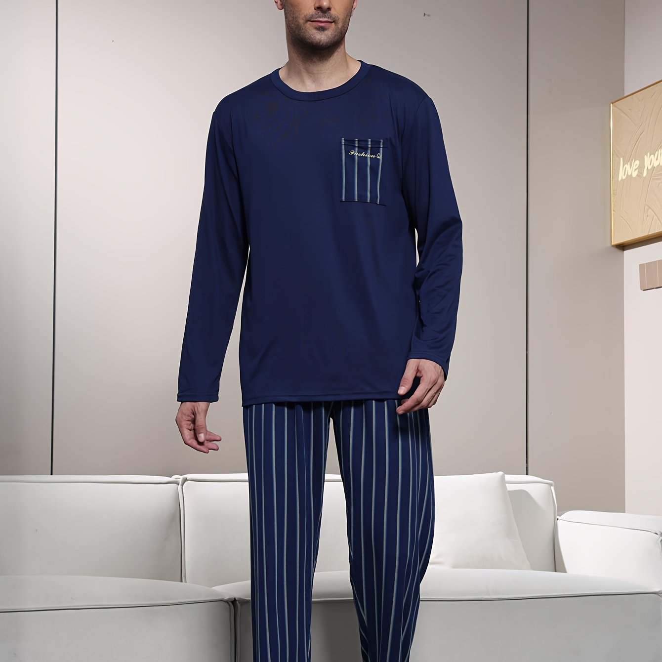 Men's Pajama Set Spring Autumn Style Men's New Long Sleeve Wear Easy Leisure Plus Size Set