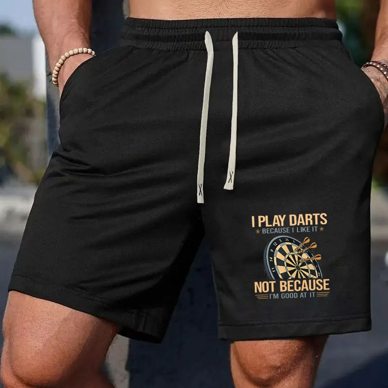 TEMU Men's Casual Dart-print Elastic Waist Shorts - Relaxed Fit Machine-washable Athletic Shorts With Pockets, Breathable Spring/summer Outdoor