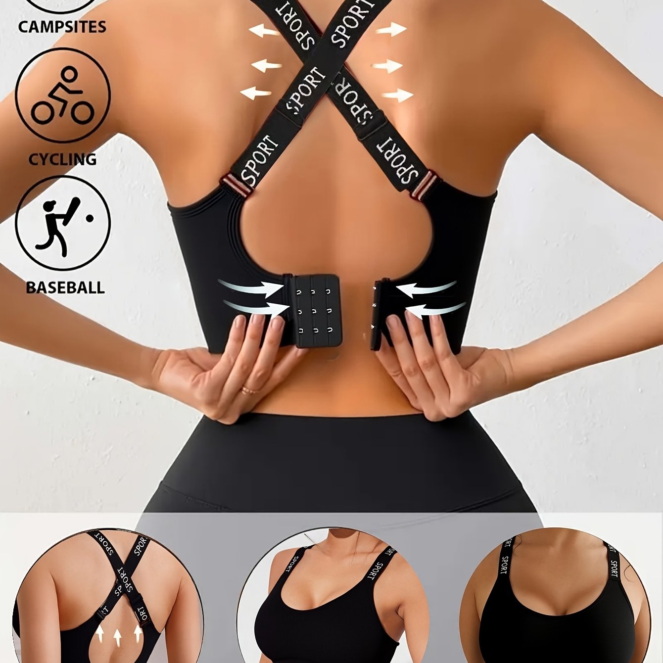 Image of 1pc Women' Comfortable Supportive Sports Bra, Contrast Letter , Cross Strap Design Backless, Shockproof Push-up Sports Bra, Suitable For Yoga, Fitness, Running