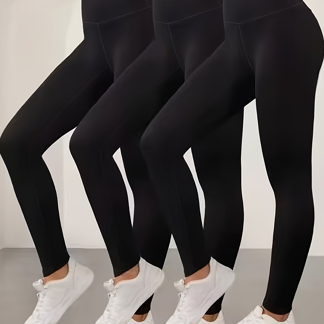 Image of 3pcs High-waist Leggings With Tummy Control For Effect, Made Of Stretchy And Breathable Fabric, Non-see-through And Pants, Perfect For And Casual Wear, Leggings