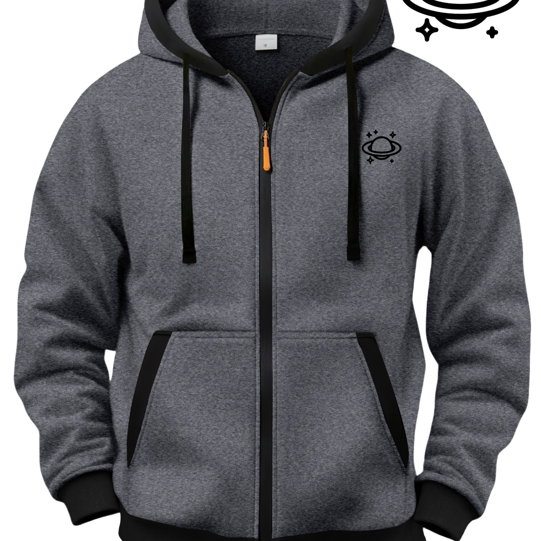 TEMU Autumn Winter 's Hooded Athletic Top, Easy Saturn Print Loose Slimming Casual Fashion Jacket