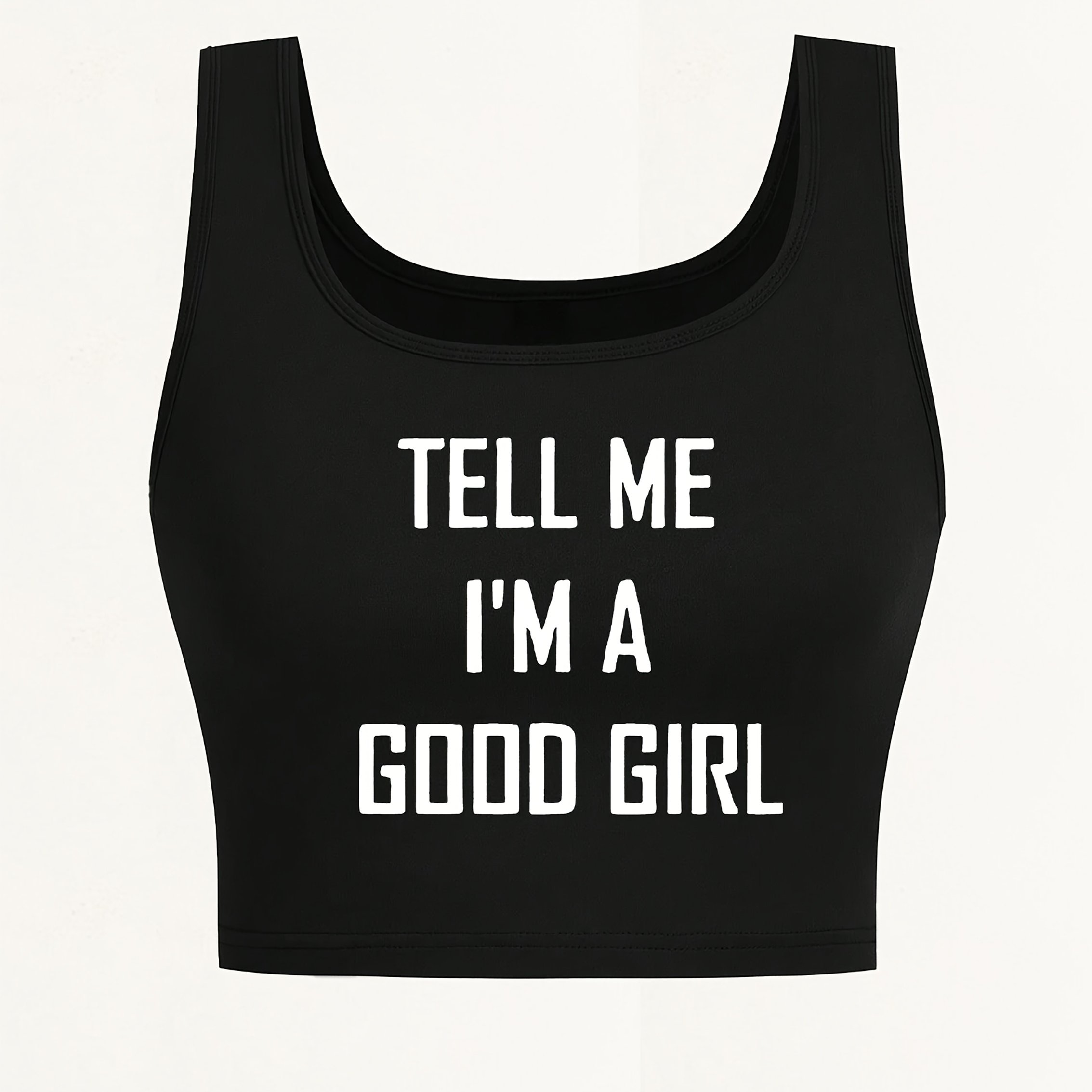 TEMU Women's Sexy Sleeveless Short Vest With A Deep Low Crew Neck, Featuring The Slogan ' Me I'm A Good ', Perfect For Spring And Summer
