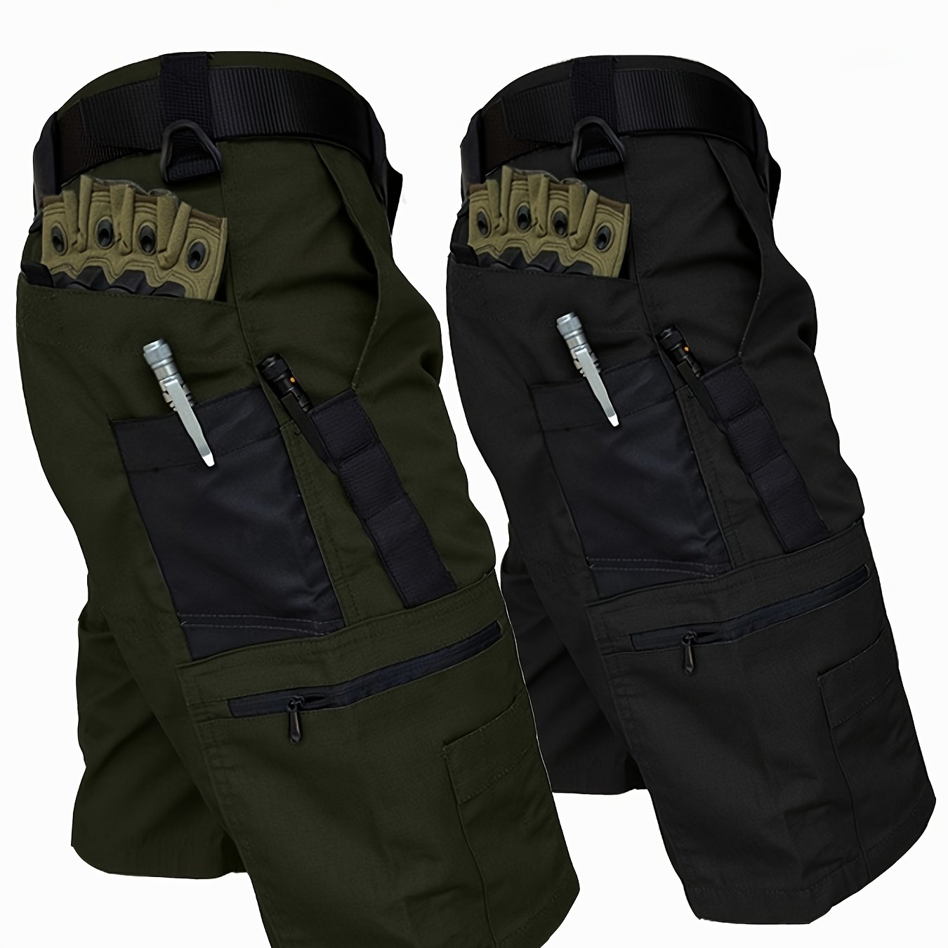 2pcs Men's Multi-pockets Cargo Shorts Summer Tactical Shorts High-quality Outdoor Sports Shorts Perfect For Outdoor Activities Such As Cycling Camping Fishing Hunting Hiking Etc