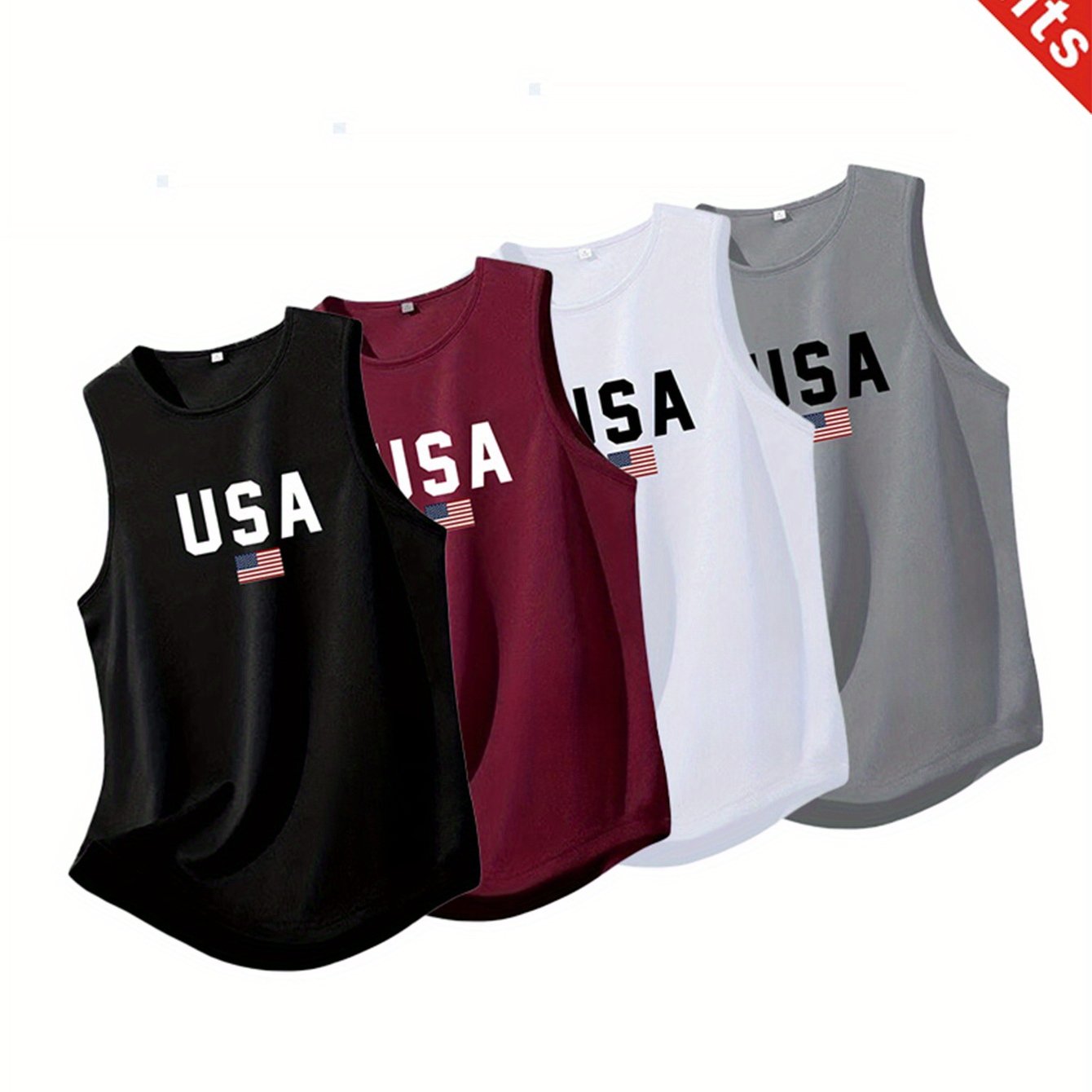 TEMU 4pcs Running Tank Tops, Sleeveless Quick-dry S Vests, Stylish Usa Flag , Moisture-wicking, Breathable And Comfortable, Suitable For Gym Use And