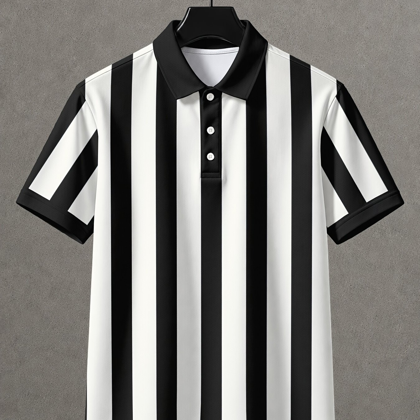 TEMU Men's Short-sleeve Shirt For Referee Events, Sports, Casual Wear, And Daily , Black And White Vertical Stripes, Casual Sporty Style, Summer