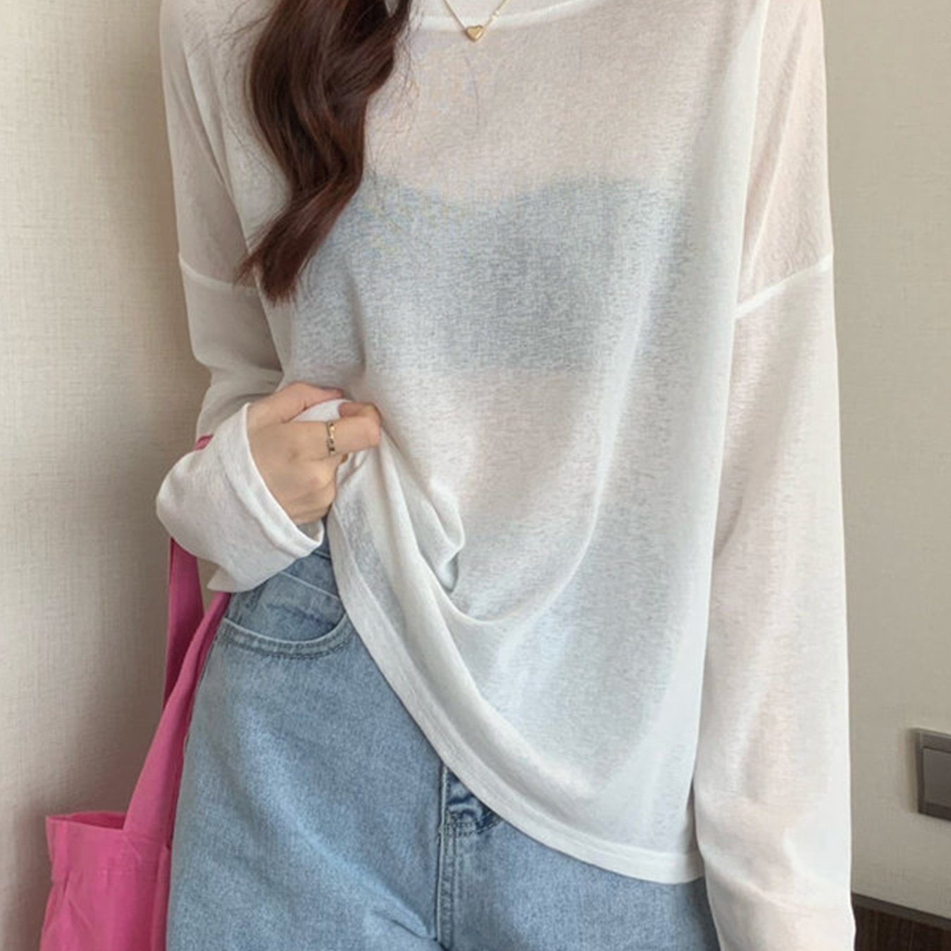 TEMU 여성용 긴팔 티셔츠, 여름 루즈핏 에어컨 상의, 라운드넥 얇은 통기성 메쉬 커버업