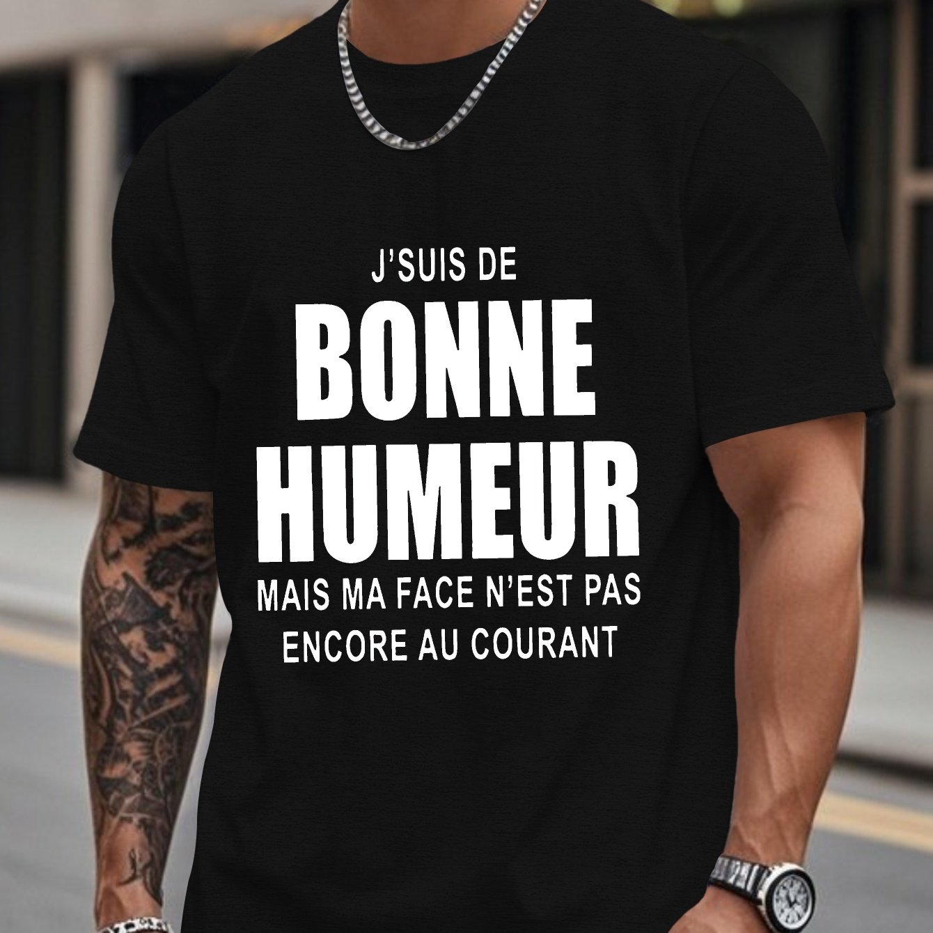 TEMU Men's Humorous French Quote T-shirt - "i' A " Printed Short-sleeve Crew Neck, Casual Summer Short-sleeve, Lightweight, Regular Fit, Fun Printed