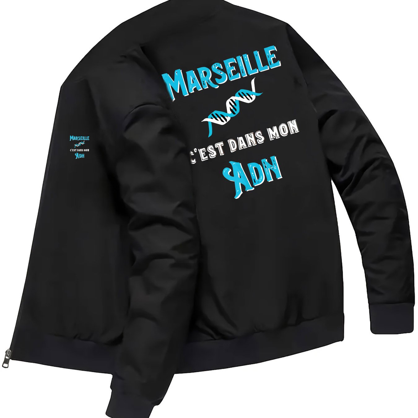 TEMU Veste slim-fit pour hommes avec motif ADN de - français et logo au dos, col à fermeture éclair, manteau d'hiver décontracté lavable en machine