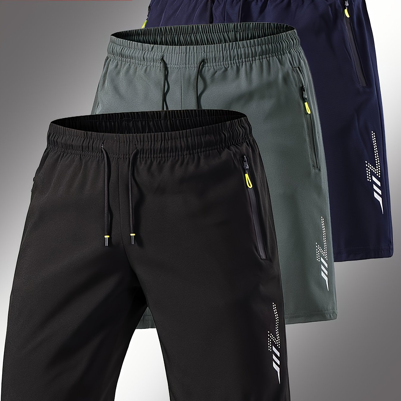 TEMU 3pcs Set. Fitness, Training, Exercise, Running, Jogging, Comfortable And Breathable With Zipper Pockets, Quick-drying Five-point Shorts.