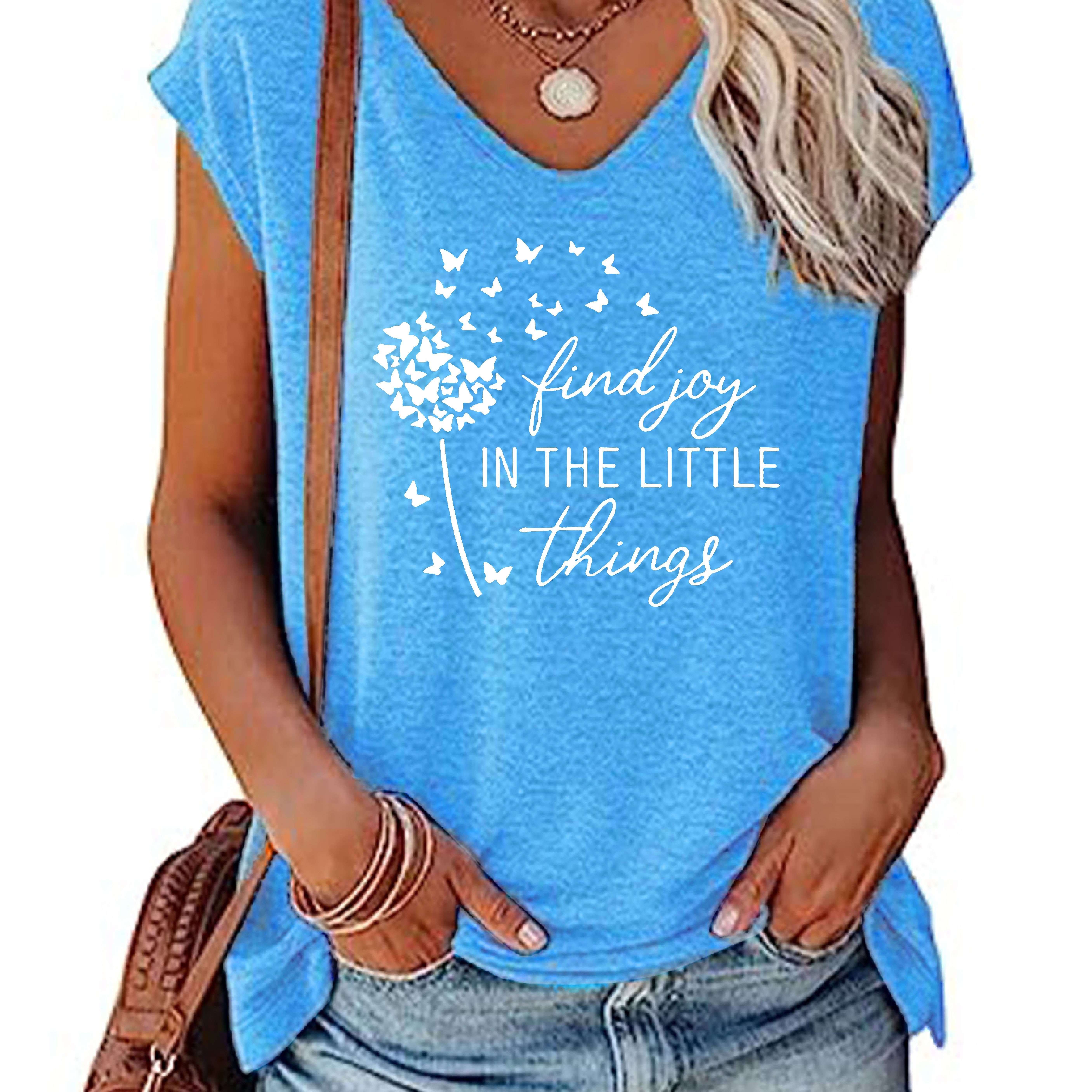 Letter & Dandelion Print V-neck Tank Top, Casual Sleeveless Tank Top For Summer, Women's Clothing