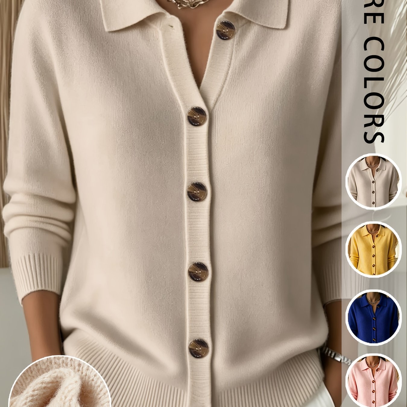 TEMU Lapel Solid Color Cardigan Women's Gentle Easy Commuter Long Sleeve Shirt-style Jacket With Lettering