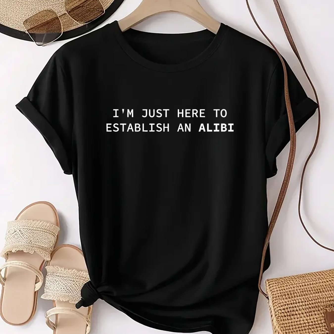 TEMU Fun Text Print, Effortlessly Humorous And . Pattern -neck Short-sleeve Fashionable Sporty -shirt, A Comfortable Top For Women