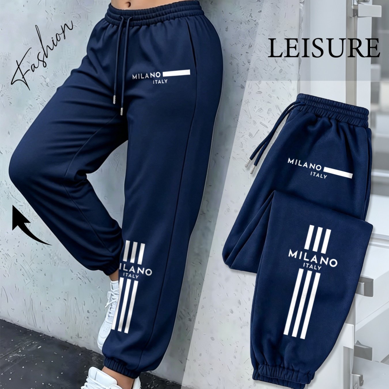 TEMU Letter Print Jogger Sweatpants - Loose-fit Tapered Pants With Vertical Side , Hem & Lettering, Machine Washable Suitable For, Casual Wear, -