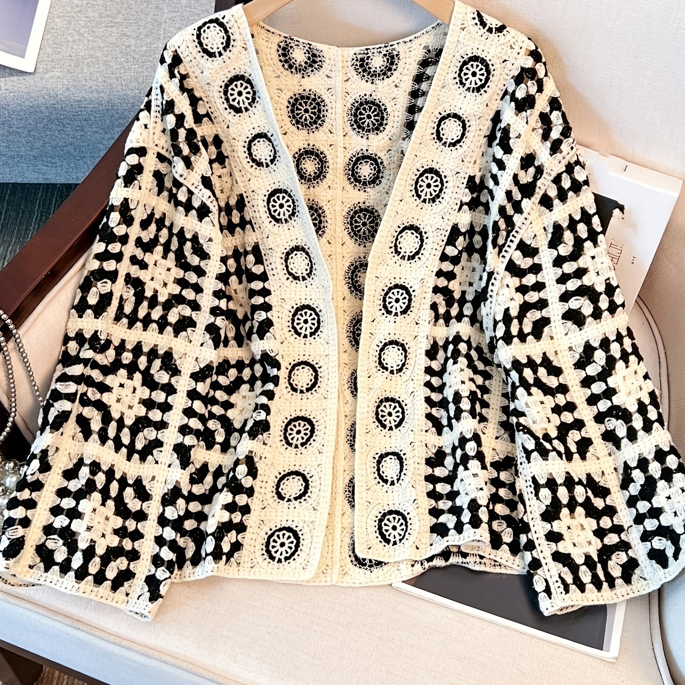 E-shop Vintage Ethno-Spitzenstrick-Langarm-Cardigan, Damen Neuer Herbst/Winter-Stil