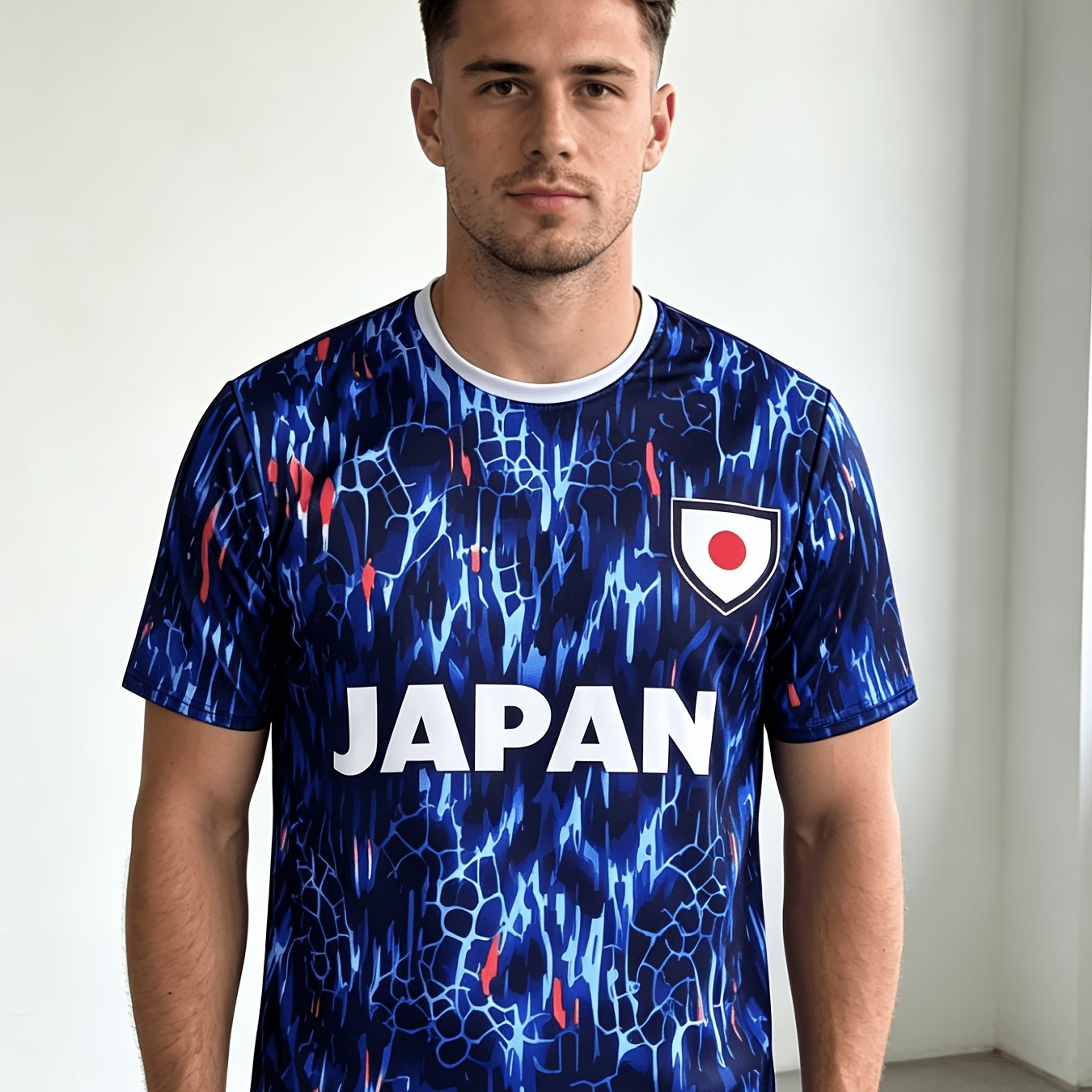 TEMU Men's All Japan Soccer Watercolor Graphic T-shirt, Casual Sport Tee