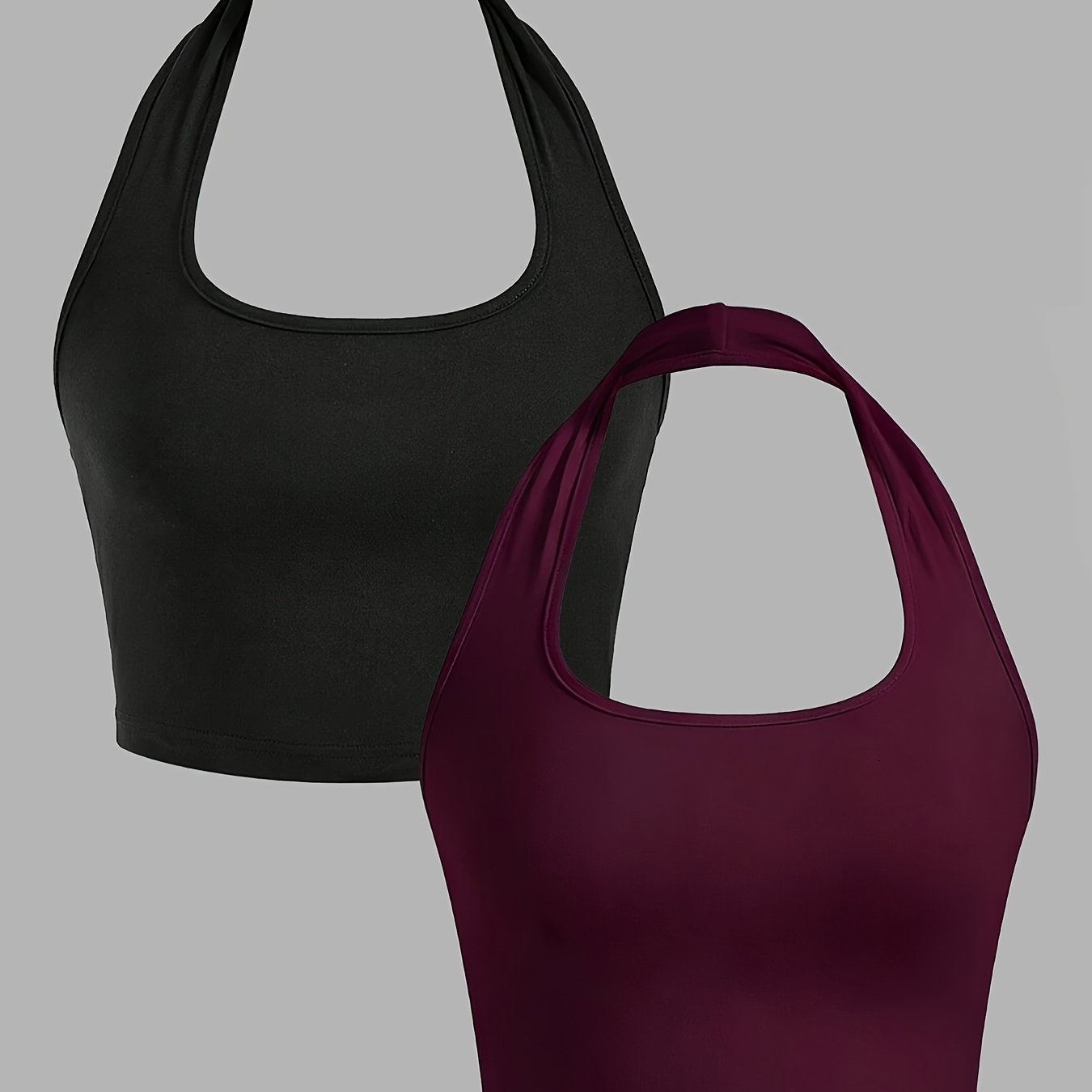 TEMU Nouveau ensemble 2 pièces débardeur col licou, haut débardeur sexy et décontracté uni pour femmes