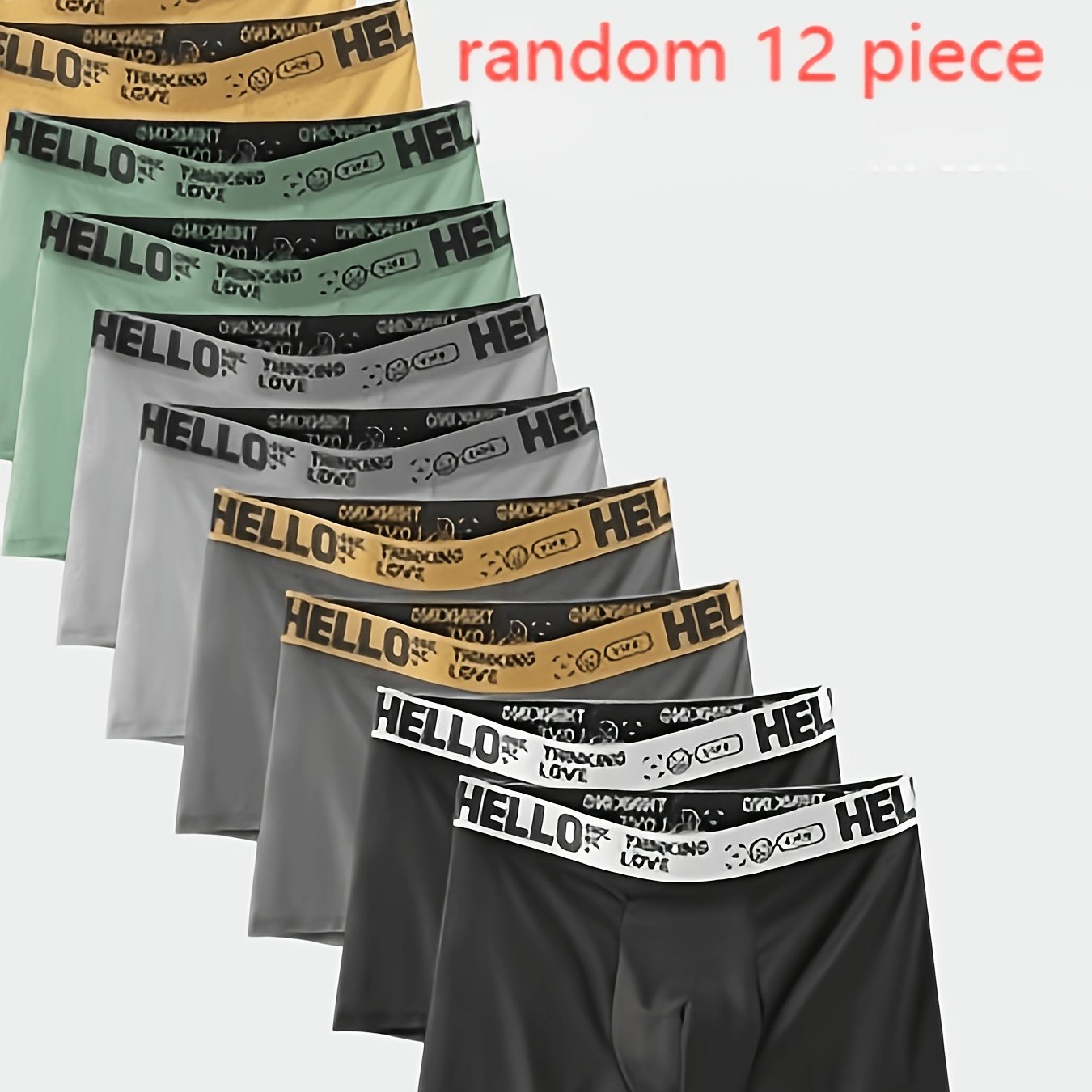 TEMU 12 pezzi di biancheria intima piatta da a colori casuali con motivo a "Hello", casual, confortevole e traspirante, elasticizzato confortevole e