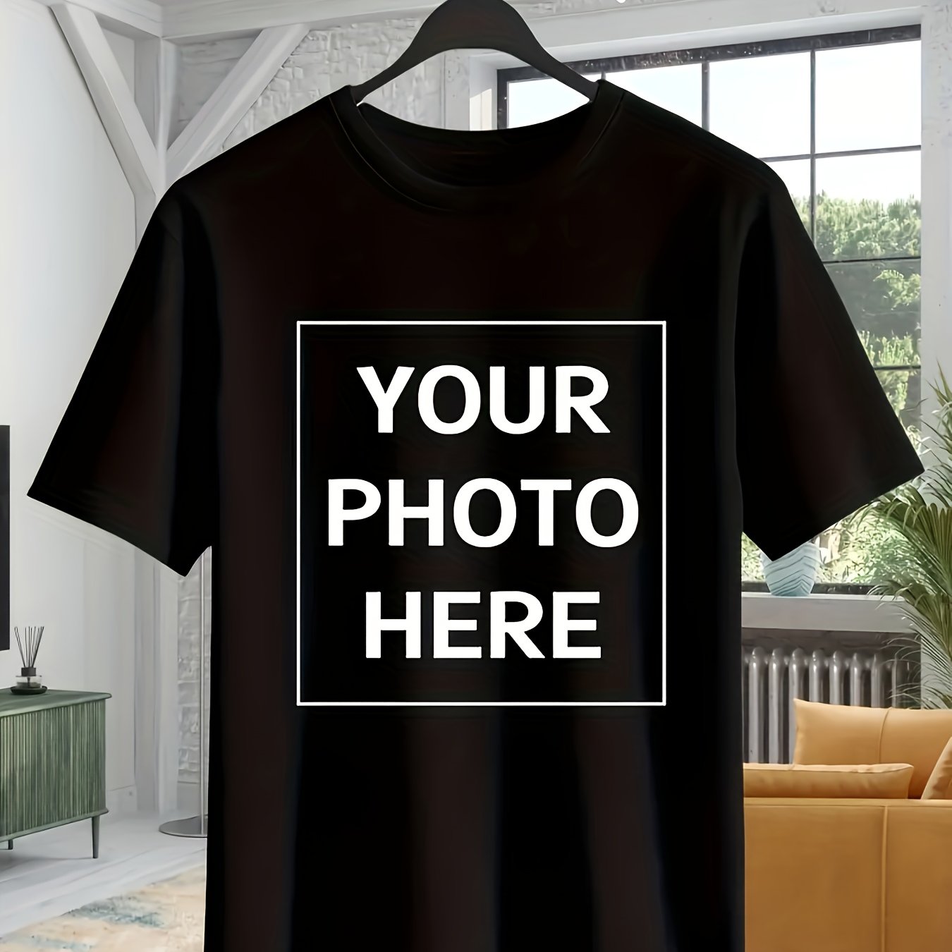 TEMU Custom Men's T-shirt - Personalized Photo/pattern/logo Printing, Regular Neck Short Sleeve, Comfortable Casual Wear, Machine Washable,