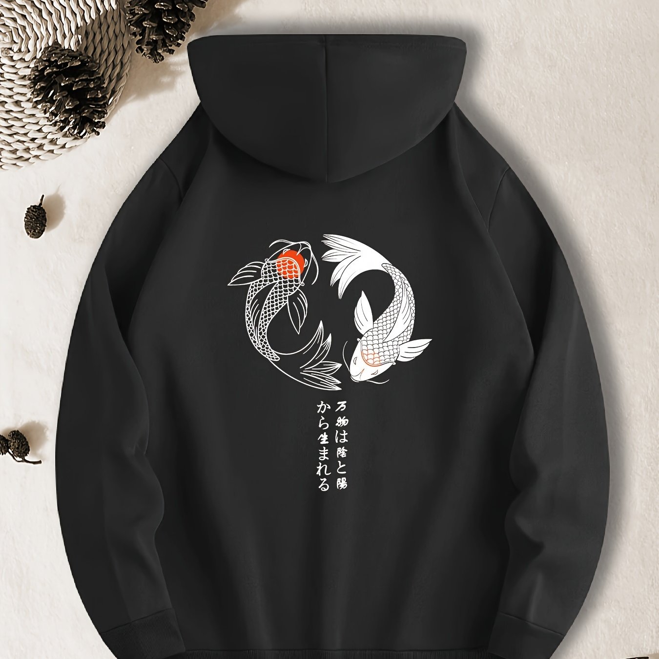 TEMU Casual Hoodie With A Yin-yang Fish Print