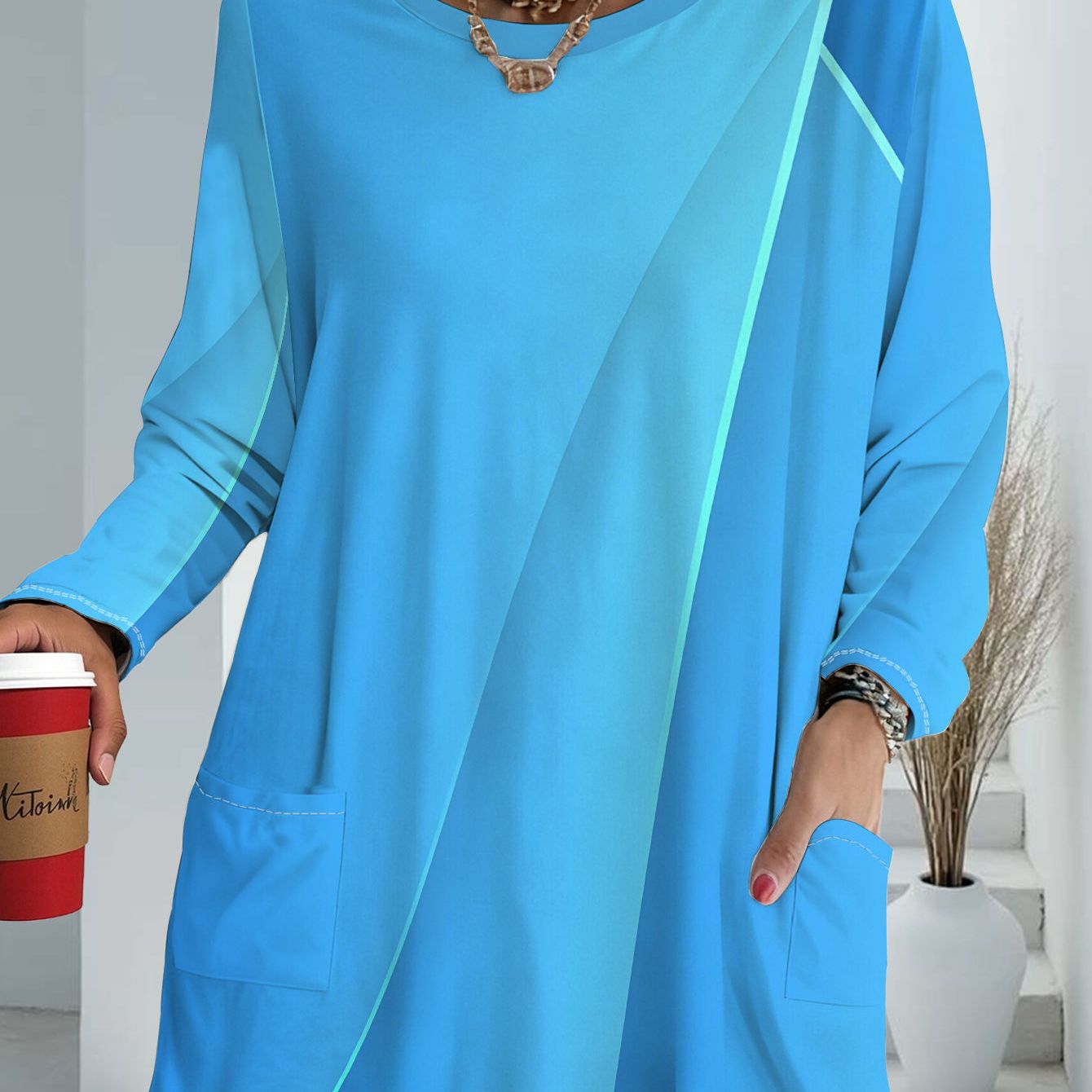 TEMU Women's Oversized Long-sleeve T-shirt With - Loose Size Top Suitable For Spring Summer Fall, Casual Round Neck Blouse