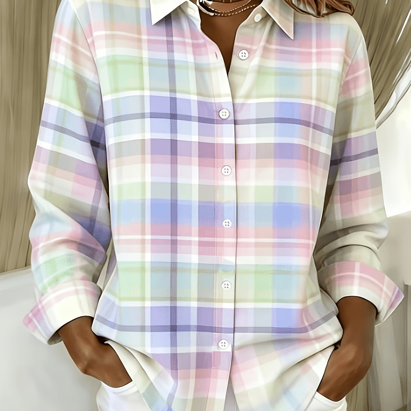 TEMU Elegant Special Edition Women's Printed Shirt - Long Sleeve Button- Shirt With Classic Collar, Suitable For Office, Commuting, Or Formal Events,