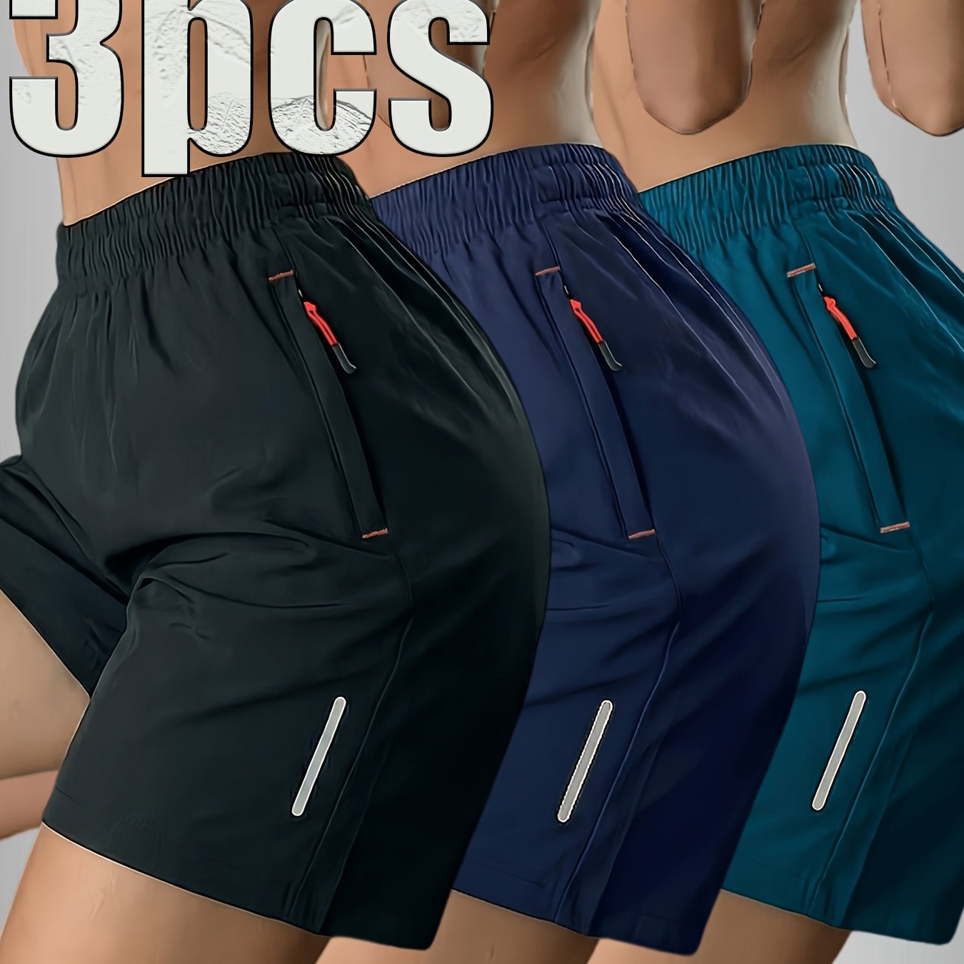TEMU 3pcs Set Of Women's Shorts, Side Print Design, Elastic Waist With Drawstring And Zipper Pockets, Summer Wear