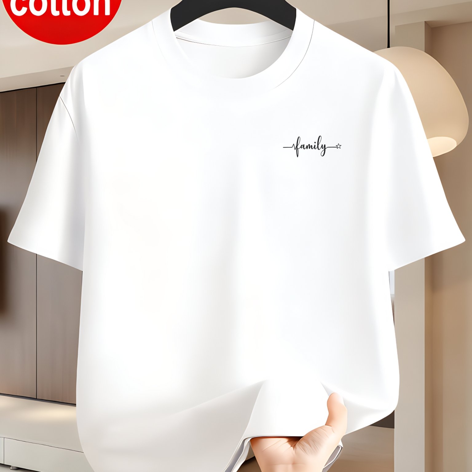 Image of Teenager Minimalist Family Text T Shirt | Cotton Casual Daily Wear Streetwear Top, For Teenager