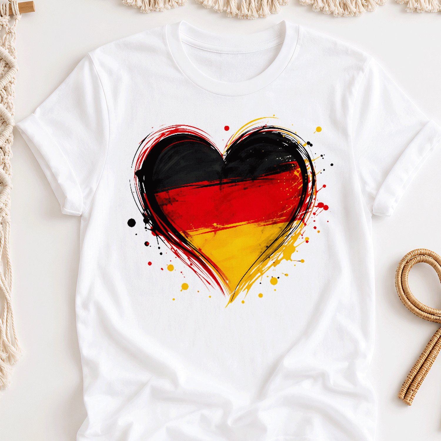 Germany Flag Heart T-shirt - Oversized Retro Y2k Suitable For , Deutschland Herz With Flag Print, Machine Washable Baggy Fit For Casual Wear