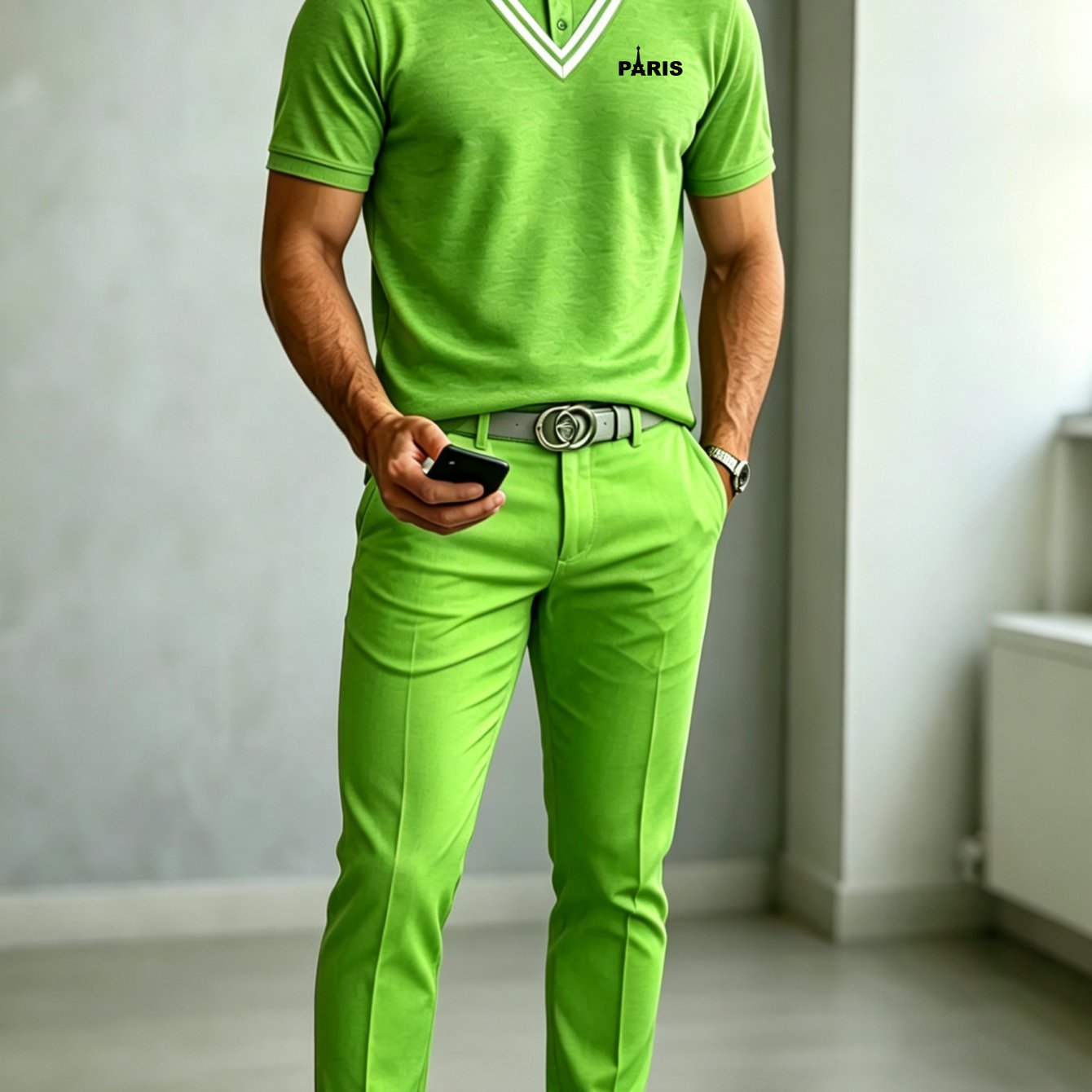 Two-piece Set: Men's Business-casual Printed Shirt (short Sleeve) With Matching Trousers - Multiple Colors