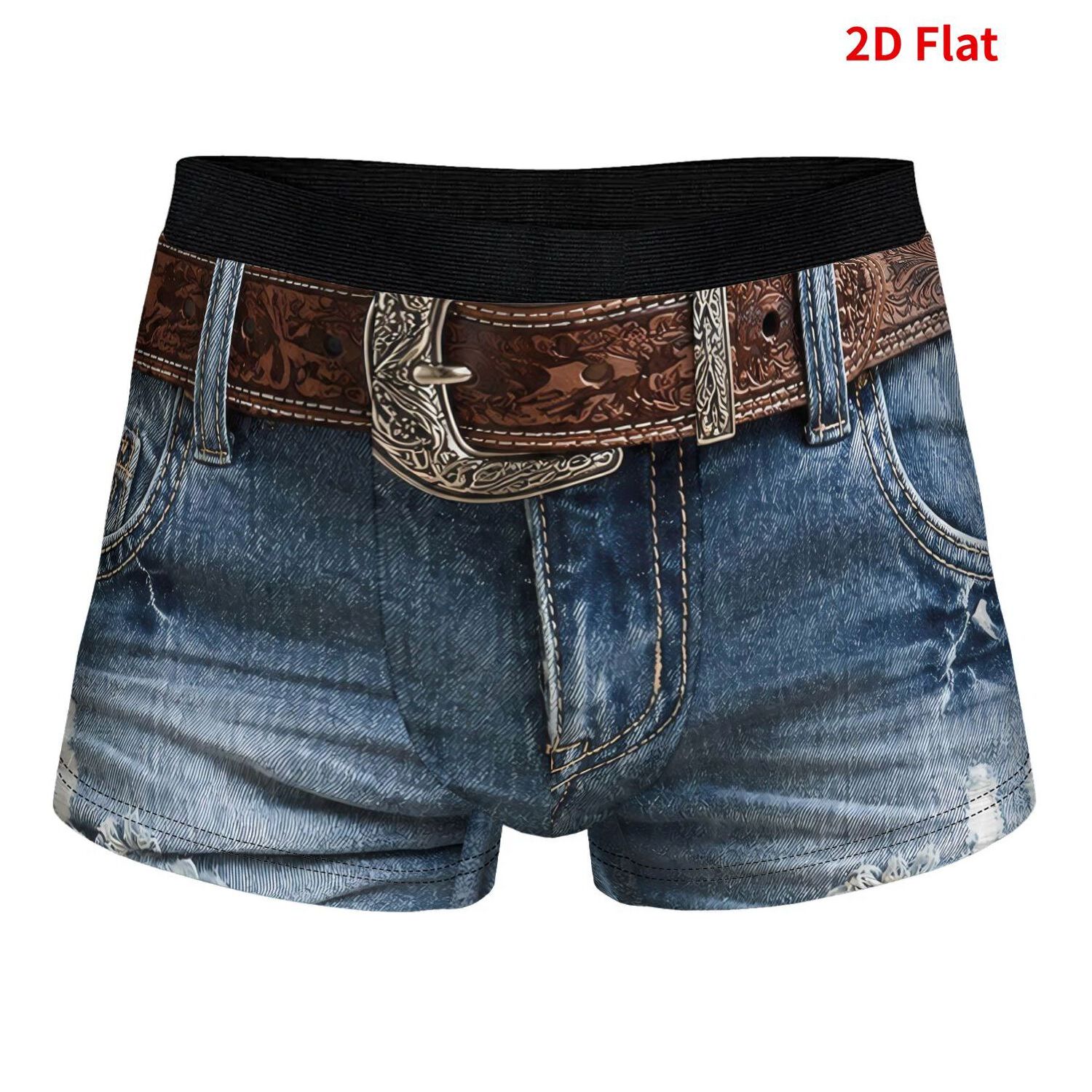 TEMU 2d Print Design No Denim Funny Wear Pattern Print Men Underpants Soft Comfortable Wear Soft Short Underpants