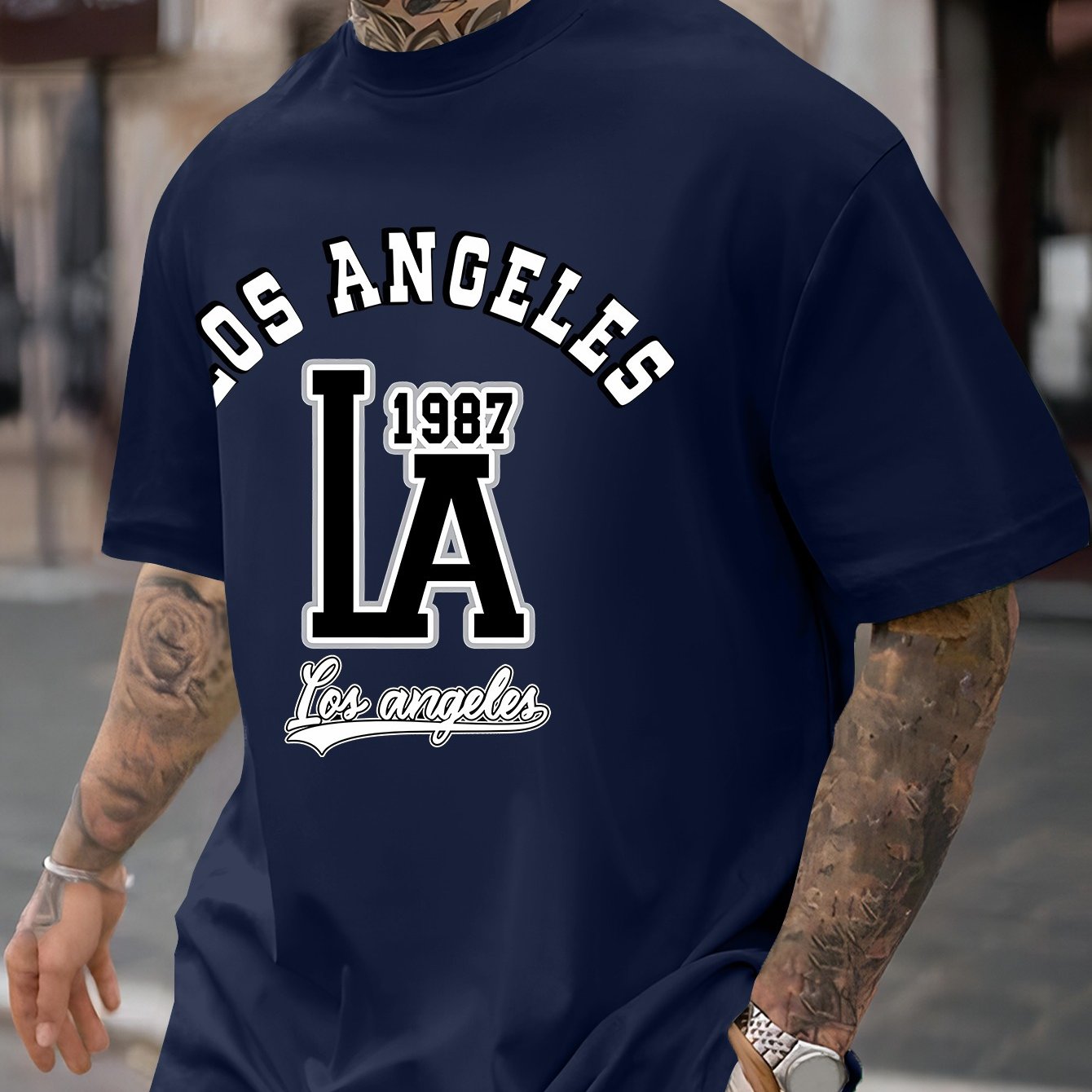 TEMU Plus Size Men's Summer Short Sleeve Graphic Print T-shirt Sports Top Base Layer Shirt, Plus Size