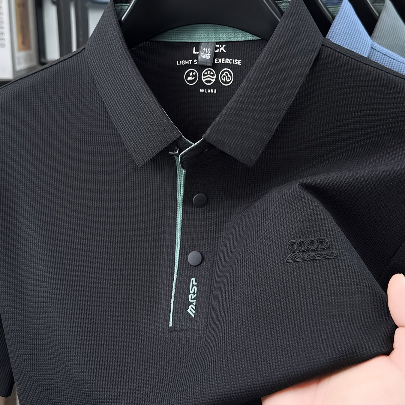 TEMU [villa Le Water Obm] Summer Men's Thin Shirt, Fashionable Chest Badge Design, 2026 Thin Lapel Dad Wear Short Sleeve T-shirt (8001)