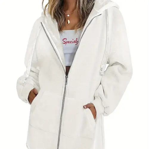 womens lightweight fleece zip up hoodie casual long sleeve oversized tunic jacket with pockets machine washable autumn jacket front pocket hoodie nonstretch fabric oversized hoodie