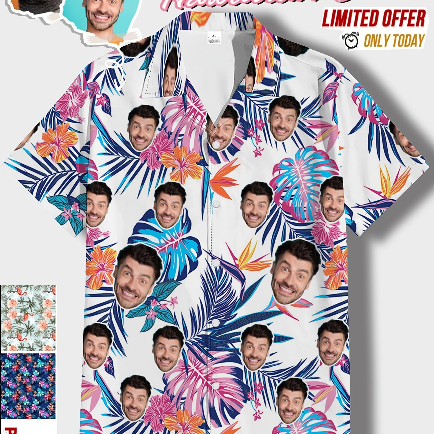 TEMU Custom Personalized Photo Hawaiian Shirt Face Holiday Tropical Pattern Shirt For Men Women Birthday Bachelor Party Gift Summer Gift