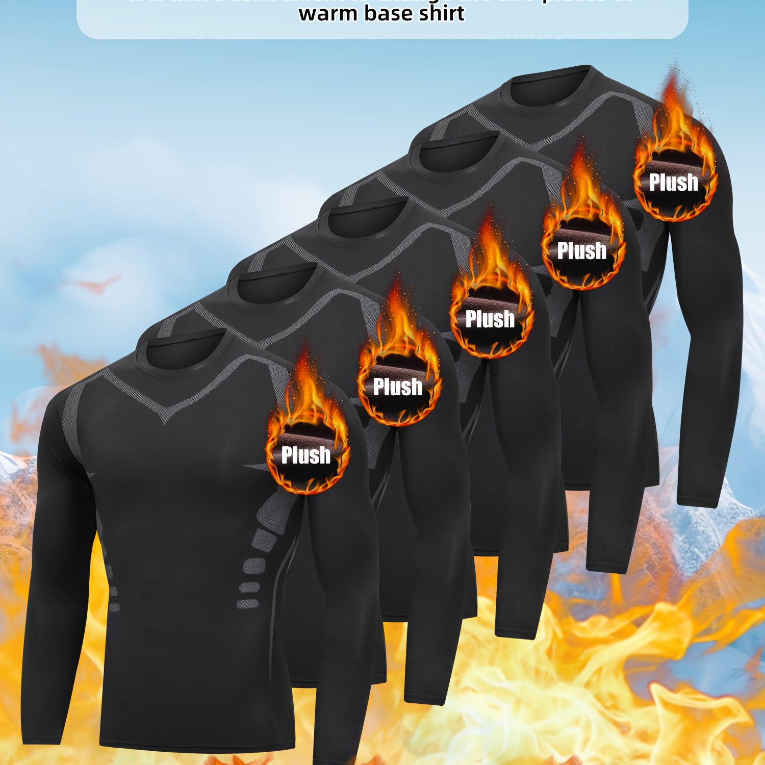 E-shop Thermische Sportoberteile für Herren, 5er-Set zum Laufen, für Fitness, Skifahren und Eislaufen, entwickelt für Herbst und Winter, mit warmem