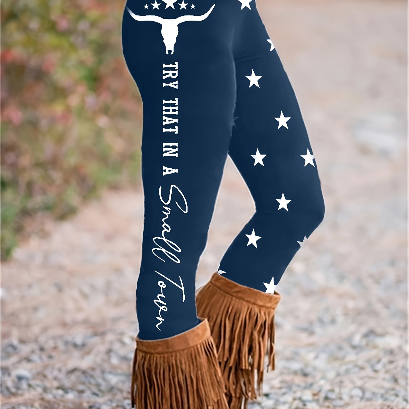 Star Letter Print Leggings Casual High Waist Skinny Leggings - Temu