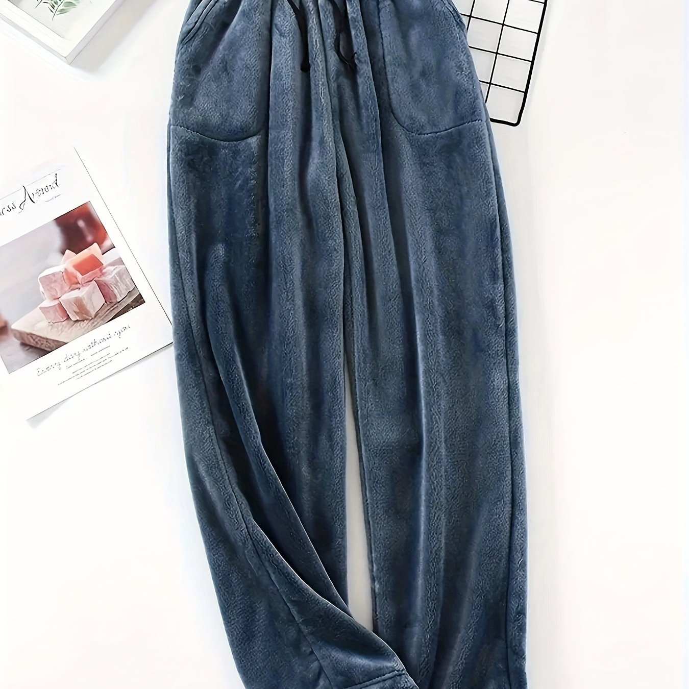 TEMU Men's Plush Warm Sleep Pants, Solid Color, Plus Size