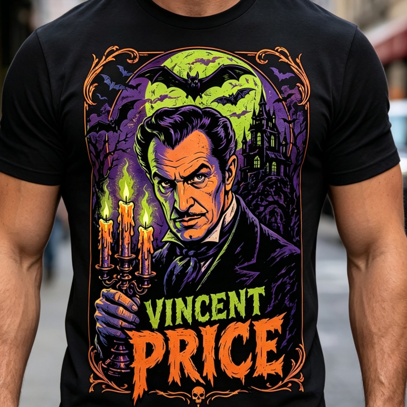 TEMU [printed Design-not Textured] Unisex Haunted House Castle T-shirt - Soft Retro Horror Tee, Round Neck Style, Ideal For Fans, Machine Washable,
