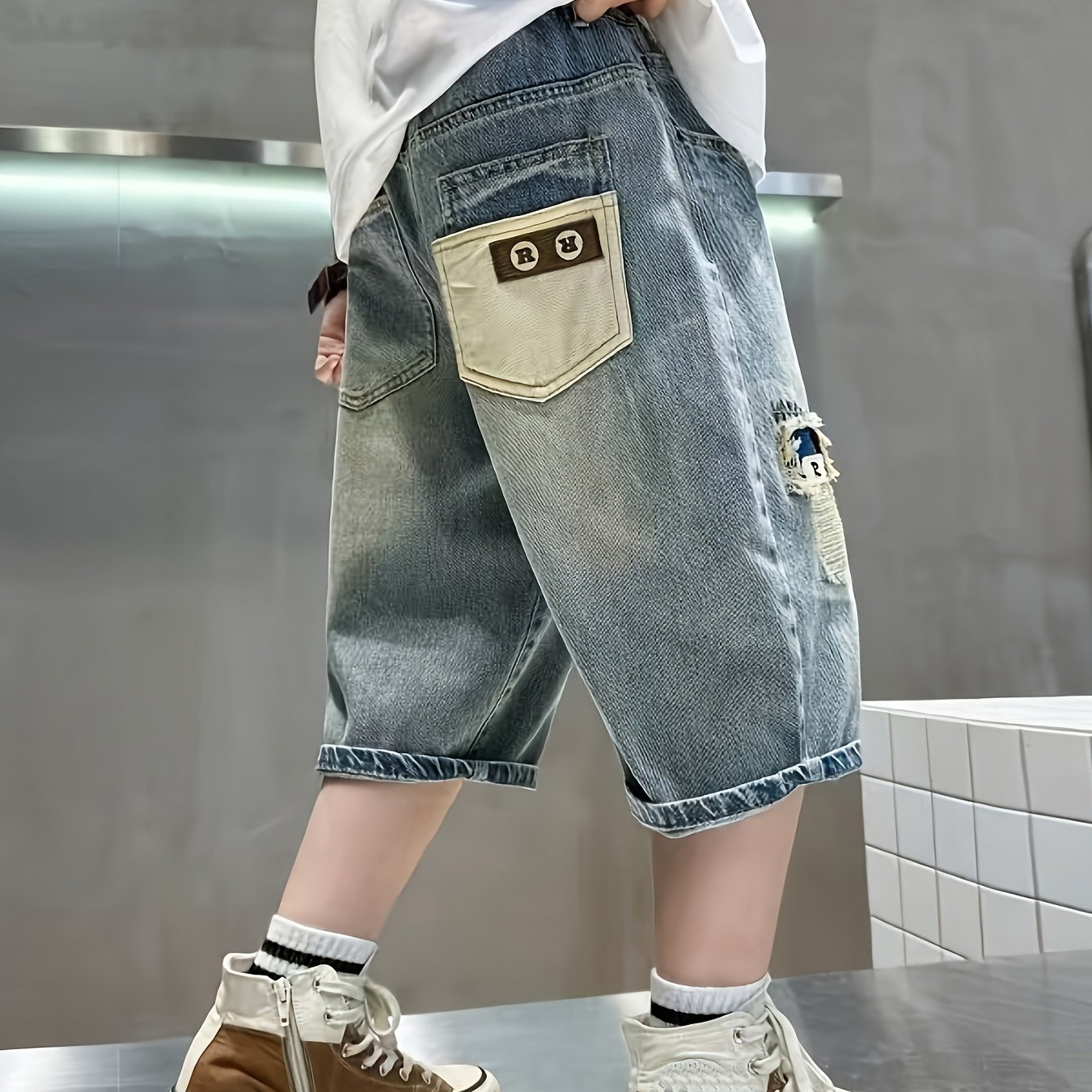 New Stylish Ripped Denim Shorts For Boys, Suitable For Children And Older Kids