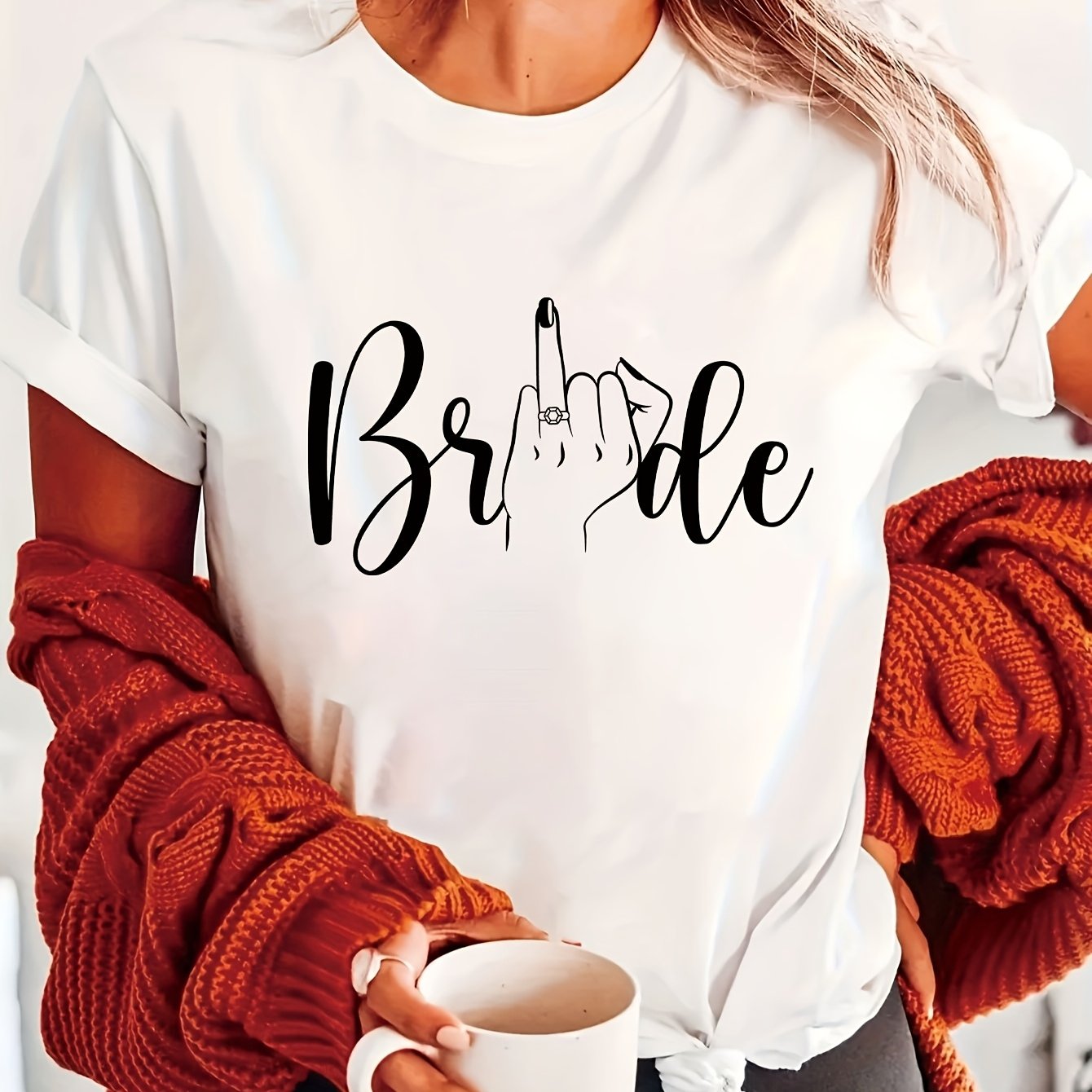 TEMU Women's Bridal Graphic Casual T-shirt - Soft Breathable Short Sleeve Round Neck Top With Geometric Print, Machine Washable Summer & Fit, Relaxed