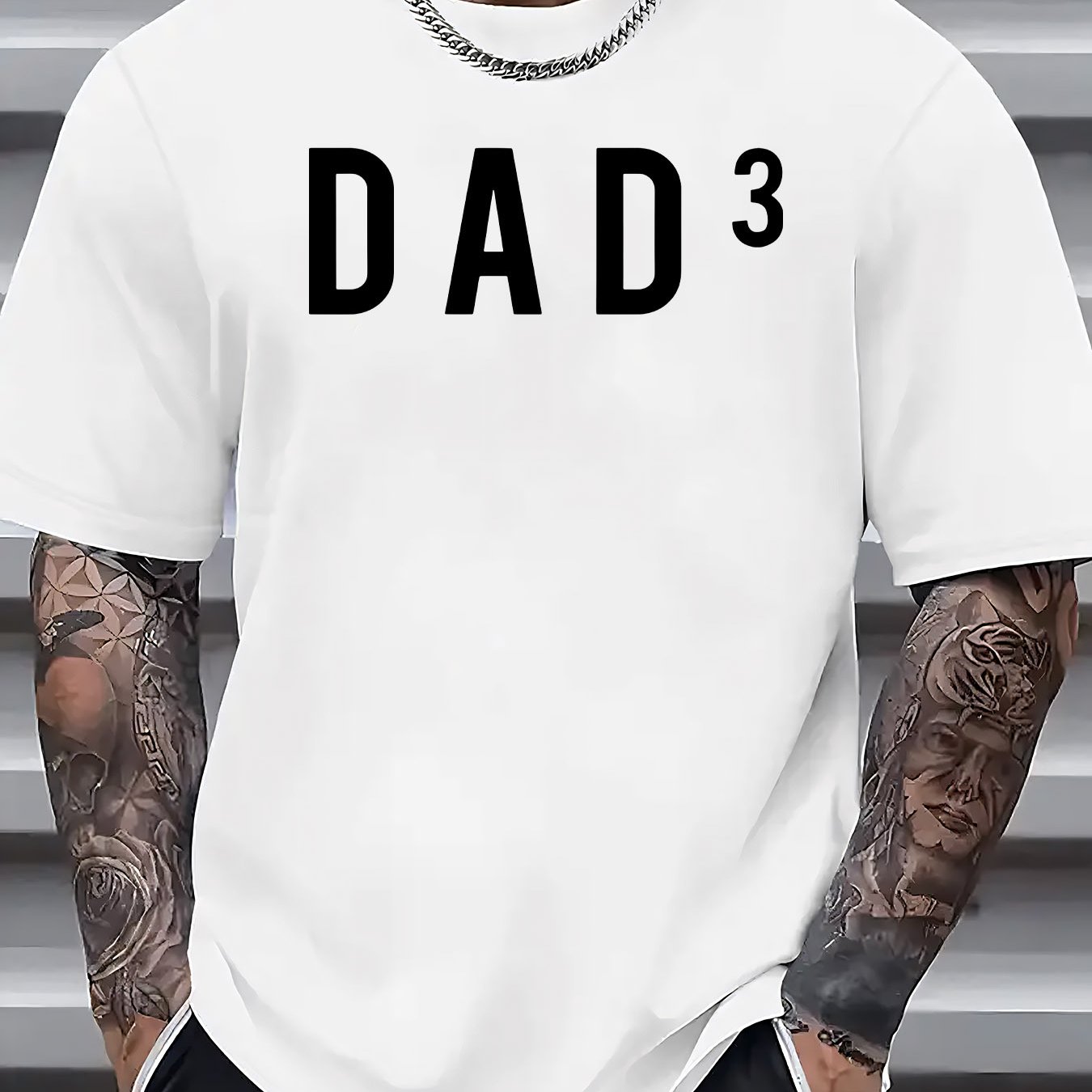TEMU Dad 3 Logo Men's T-shirt, Summer Men's Round Neck Short Sleeve T-shirt, Stylish And Versatile Trendy Print Short Sleeve.