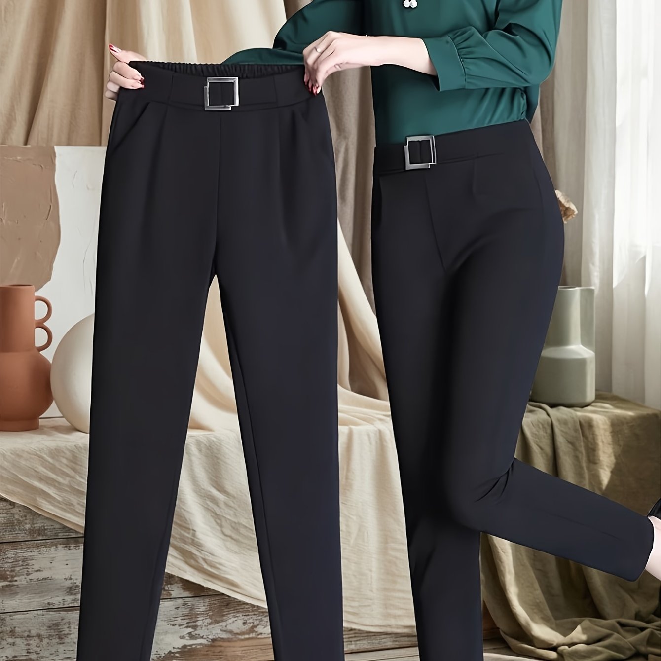 Image of 1pc, Women's High Waist Slim Fit Flared Pants - Elegant Black, Casual Suit Pants With Pockets, Suitable For Spring