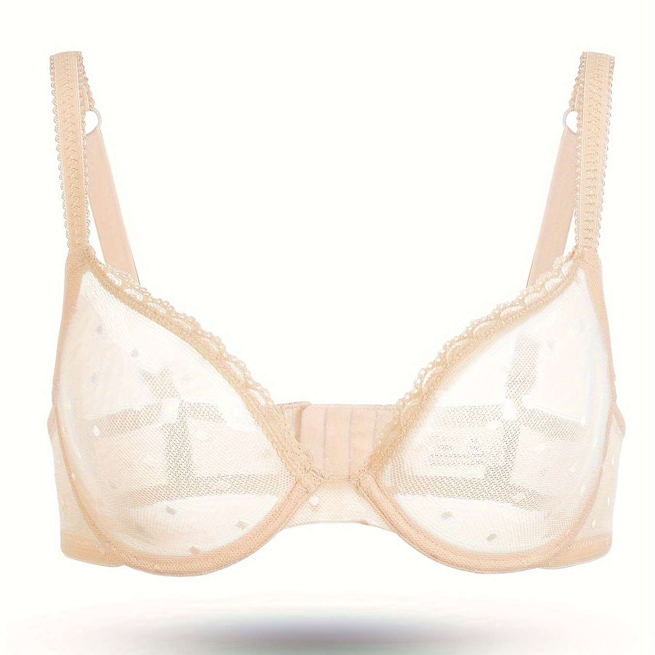 Polka Dot Mesh Unlined Bra Comfy Breathable Push Sheer Bra - Temu Canada