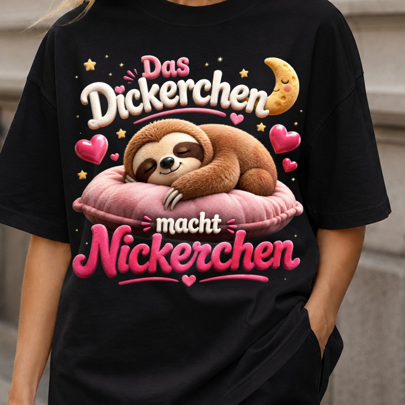 Image of Plus Size - With German Das Dickerchen Macht Nickerchen Text Cuddly Sloth On A Under A Women's T-shirt